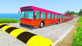 LONG BUS CITY BUS SCHOOL BUS Vs MASSIVE SPEED BUMPS  BeamNGDrive [upl. by Ettenim483]