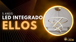 Lustre para sala Led integrado 5 anéis dourado da Lustres Online [upl. by Ojibbob]