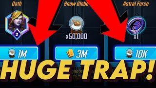 CRAZY GOLD TRAP Snow Globe Store PRIORITY amp EVENT UPDATES MARVEL Strike Force [upl. by Garihc]