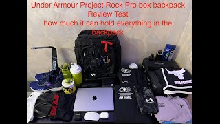 Under Armour Project Rock Pro box backpack Review Test how much it can hold everything in backpack [upl. by Kcirednek]