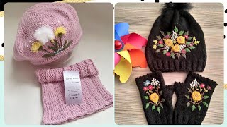 Attractive Crochet Embroidered Hat Pattern  Knitted Hats Designs [upl. by Ecirtnuahs]