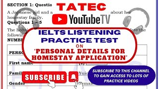 LISTENING TEST  PERSONAL DETAILS FOR HOMESTAY APPLICATION2024 LatestActual IELTS Listening Test [upl. by Vig90]