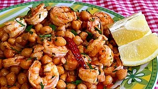 Garbanzos con Langostinos al ajillo  FÁCIL RÁPIDOS Y DELICIOSOS A mi manera [upl. by Sedgewick]