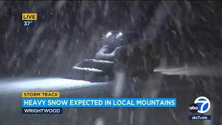 Wrightwood hit with fastfalling snow gusty winds as storm moves through SoCal [upl. by Hillell730]