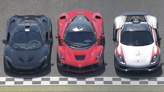 Ferrari LaFerrari vs McLaren P1 vs Porsche 918 Spyder at Monza Supercar Hypercar Track Day [upl. by Belsky4]