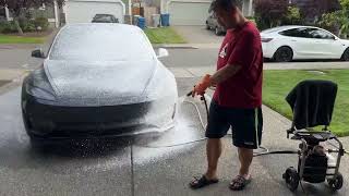 New 2024 Tesla Model 3 foam cannon pre wash [upl. by Nohtanoj]