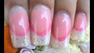 Uñas acrilicas con linea de sonrisa rosa y french tips con glitter 1ra parte [upl. by Hamaso]