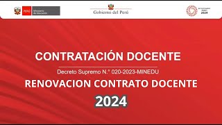 Renovación de Contrato docente 2024 Decreto Supremo N° 0202023MINEDU [upl. by Spindell]