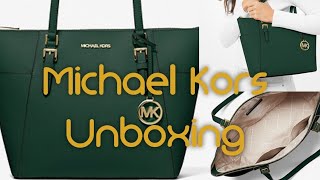 Michael Kors Charlotte Large Saffiano Leather top Zip tote bag unboxing [upl. by Nivel]