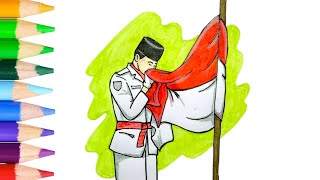 Menggambar tema kemerdekaan indonesia paskibra 🇲🇨 17 agustus [upl. by Naitirb]