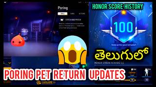 Poring Pet Details in telugu I Honor score history I Freefire Max I Answers to Subscribers comments [upl. by Cori805]