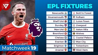 🔴 EPL FIXTURES TODAY MATCHWEEK 19  PREMIER LEAGUE 20232024 FIXTURES amp SCHEDULE [upl. by Naitsirt]