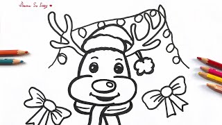 How to Draw Reindeer Face Easy Step By Step  Christmas Drawing  Reindeer Drawing and Coloring [upl. by Amik]