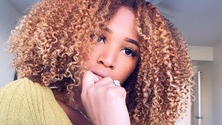 HOW TO DYE CURLY HAIR BLONDE AT HOME  SUNKISSEDCURLS [upl. by Kaliski]