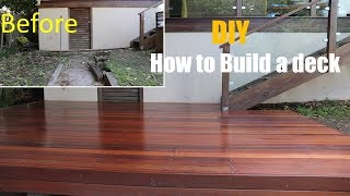 How to build and lay decking on uneven and sloping backyardDeck DIY Home improvement [upl. by Mohandis784]