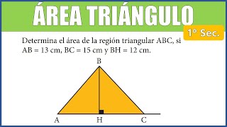 ÁREA de un TRIÁNGULO  Determina el área de la región triangular ABC si AB13 cm BC15 cm y BH12 [upl. by Beale991]