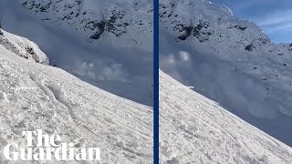 Moment avalanche sweeps over people skiing in Austria [upl. by Addi]