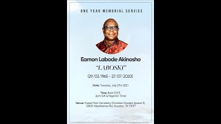 Eamon Labode Akinosho  One Year Memorial Service [upl. by Berglund458]