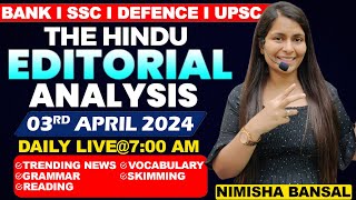 Editorial Analysis  3rd April 2024  Vocab Grammar Reading Skimming  Nimisha Bansal [upl. by Saffier]