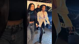 Lori Harvey amp Amina Muaddi dining at Siena Restaurant in Paris shorts [upl. by Palua720]