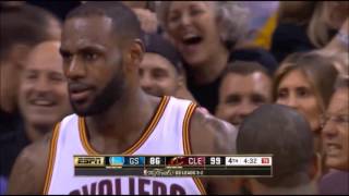 LeBron James blocks Stephen Curry and trash talks him [upl. by Ringe]