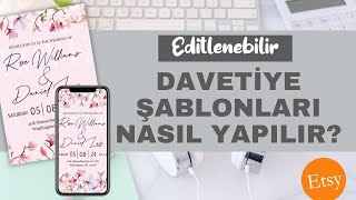 DAVETİYE TASARIMI VE ETSYDE SATIŞI  TEMPLETT İLE DÜĞÜN DAVETİYESİ LİNK PAYLAŞIMI [upl. by Eseerehc]