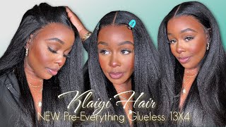 FIRST EVER PREEVERYTHING 13X4 GLUELESS WIG EASY NO GLUE INSTALL SOFT YAKI STRAIGHT FT KLAIYI HAIR [upl. by Thea178]