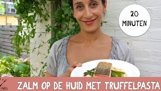 Snel recept Zalm op de huid met truffel pasta en asperges [upl. by Lacee]