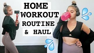 MY HOME WORKOUT ROUTINE amp HAUL [upl. by Adlesirg162]