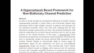 A Hypernetwork Based Framework for Non Stationary Channel Prediction [upl. by Inkster194]