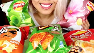 ASMR Eating  Trying Asian Snacks Taiwanese amp Japanese Potato Chips [upl. by Cindee]