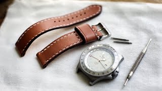 Hand Sewn Leather Watch Strap Tutorial Follow Along [upl. by Kcyrred953]