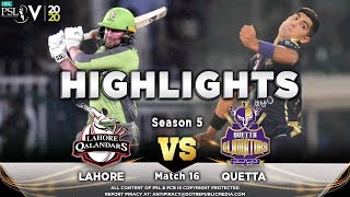 Lahore Qalandars vs Quetta Gladiators  Full Match Highlights  Match 16  3rd March  HBL PSL 2020 [upl. by Zina]