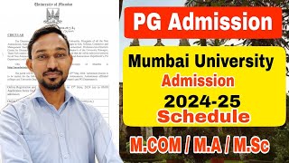 PG MCom  MA  Msc  Admission 2024  Mumbai University  Schedule Admission UoM  Atul Sir [upl. by Wilhelmina]