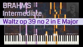 Johannes Brahms  Waltz op 39 no 2 in E Major  Synthesia Piano Tutorial  Library of Music [upl. by Nelsen]