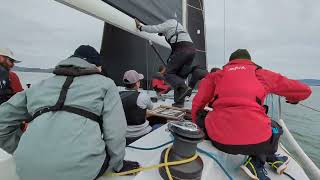 Racing on Zamazaan as we cross a swimmer in the bay Farr 52 [upl. by Oemac844]