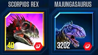 BATTLE STAGE SUPERSAURUS SCORPIOS REX VS MAJUNGASAURUS  JURASSIC WORLD THE GAME [upl. by Hills859]