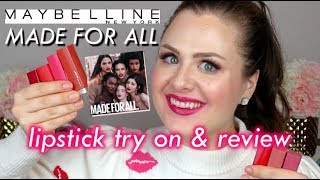 NEW Maybelline Made For All Color Sensational Lipsticks Try On amp Review [upl. by Hanson]