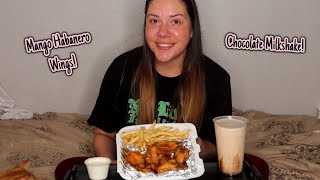 MANGO HABANERO WINGS CHOCOLATE MILKSHAKE AND FRIES MUKBANG  EATING SHOW [upl. by Dranrev]