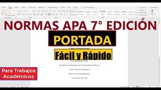 ELABORA UNA PORTADA EN WORD FÁCILMENTE SEGÚN NORMAS APA SÉPTIMA EDICIÓN 7ma  TRABAJOS ACADÉMICOS [upl. by Sauers]