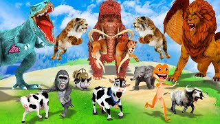 5 Giant Elephant Cow Gorilla vs Zombie Dinosaur vs 5 Giant Tiger Lion Attack Cow Buffalo Elephant [upl. by Siraved]