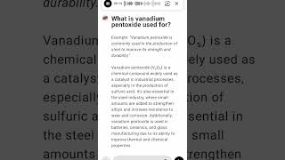 What is vanadium pentoxide used for [upl. by Ellenaej]