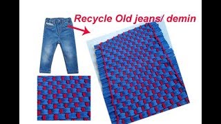 Old Jeans Recycle Floor matarea rugDoor MatTable MatCarpet from old waste Cloth [upl. by Eikcin]