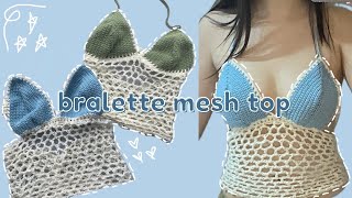 crochet bralette mesh top tutorial  beginner friendly pattern [upl. by Constant]