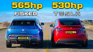 530hp Model Y Performance v 565hp Fisker DRAG RACE [upl. by Ynogoham]