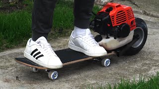 Homemade 50cc TRIMMER SKATEBOARD [upl. by Haseefan]