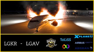 XPlane 12  Toliss A320NEO  full flight  Aegean  Corfu to Athens with a fiery ending [upl. by Immak]