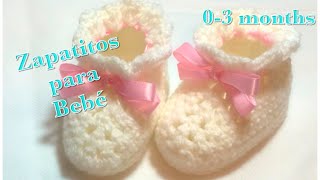 Zapatitos escarpines o patucos para bebe de 03 meses en gancho fácil y rápidos de hacer 104 [upl. by Bartholemy]