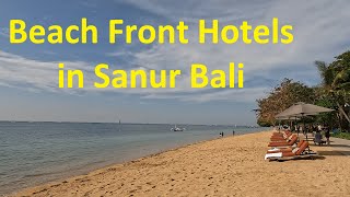 Beach Front Hotels in Sanur Beach Bali  walk up the northern Beach Promenade [upl. by Euqirne]