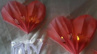 DIYBeleuchtetes 3D Valentinstags HERZParty DEKO aus PapierFrühstückstüten selber BASTELN  FÄRBEN [upl. by Annahs]